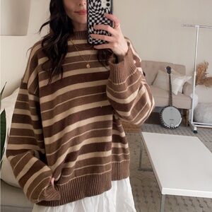 Dazy Brown Stripe Oversized Sweater